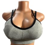Front view of CoreFlex™ ribbed grey padded bralette with crisscross straps, size 12"