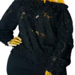 Midnight Lace™ long sleeve black lace blouse with sculpted silhouette and curve-conscious tailoring for busts 40–46 inches"