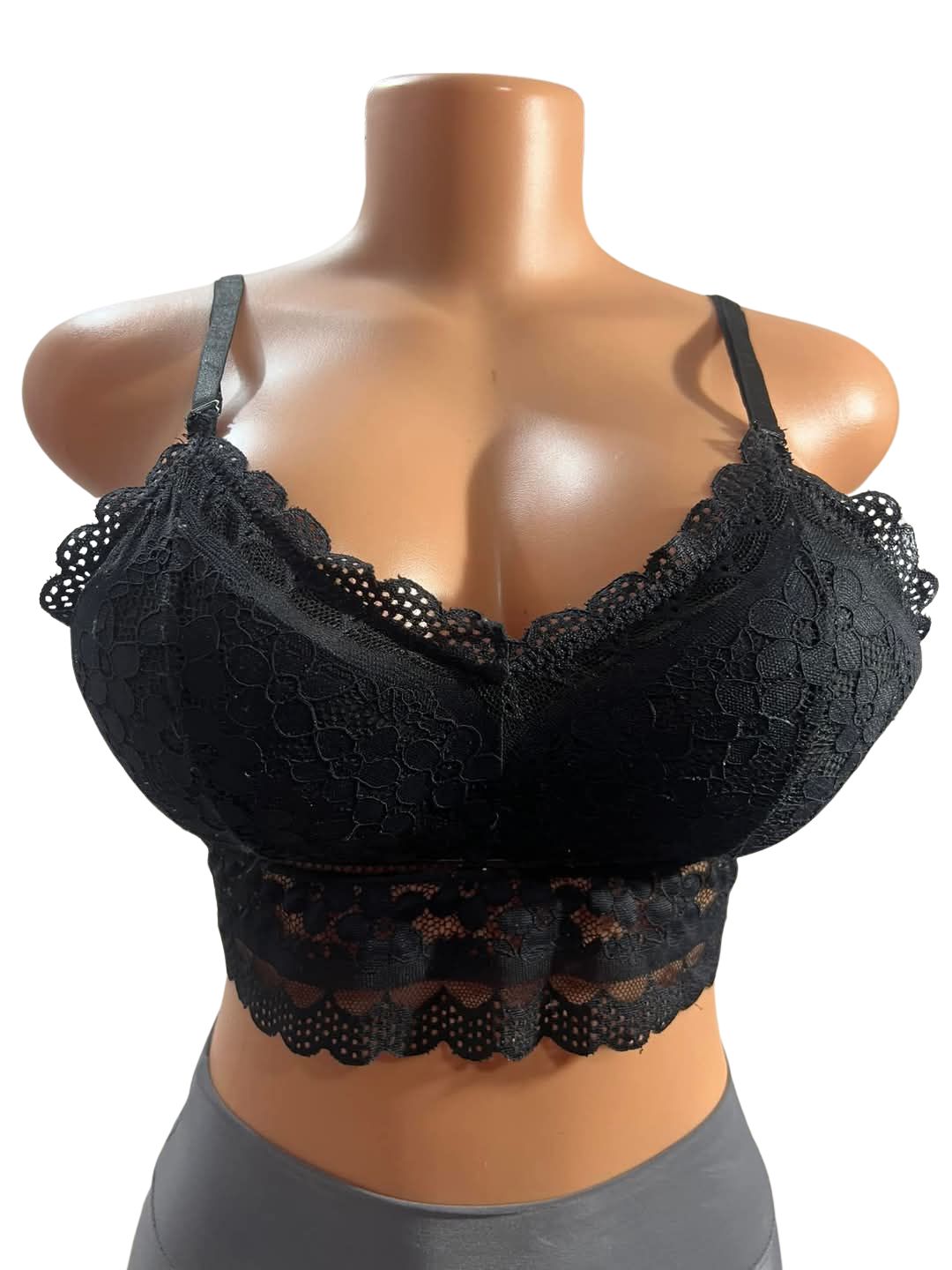 Front view of LuxeLace™ longline black lace bralette for women